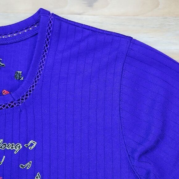 🔹️Vintage BonWorth Purple Embroidered Red Hat Society Birds Top Petite XSmall - Picture 5 of 11